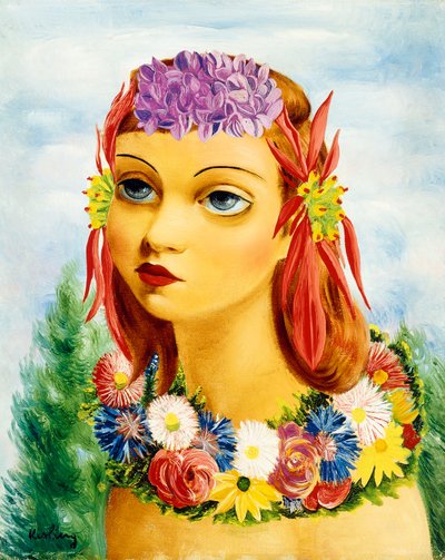 Mulher com flores de Moise Kisling