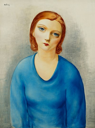 Jovem mulher com blusa azul; Jeune Femme au Corsage Bleu, c.1925 (óleo sobre tela) de Moise Kisling