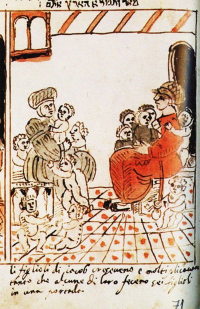 A multiplicação dos israelitas no Egito. O Codex Choumach Quadro Pentateuco de Moisés dal C de Moise del Castellazzo