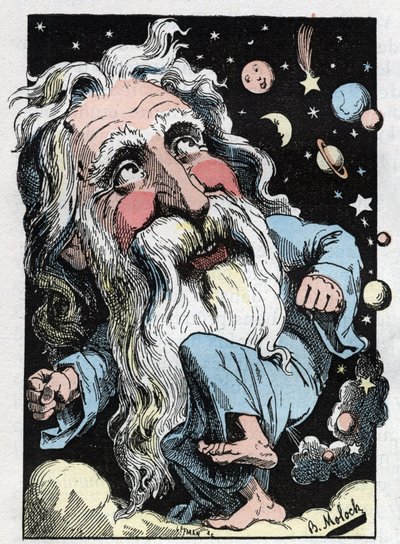Alegoria de Deus em "O Trombinoscópio" de Touchatout, cartoon de B. Moloch de 1882 (1849-1909). Coleção particular. de Moloch