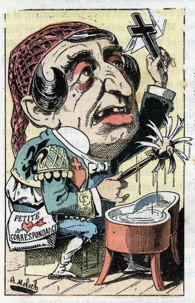 Alegoria do jornal francês Le Figaro em "Le Trombinoscope" de Touchatout, cartoon de B. Moloch de 1882 (1849-1909). Coleção privada. de Moloch
