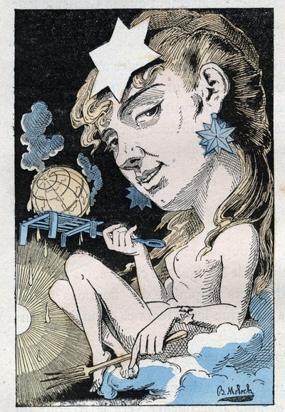 Alegoria da onda de calor em "Le Trombinoscope" de Touchatout, cartoon de B. Moloch de 1882 (1849-1909). Coleção particular. de Moloch