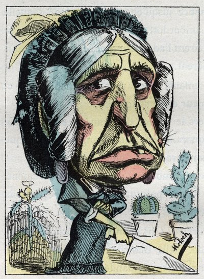 Alegoria da "madrasta" (Belle mere) em "Le Trombinoscope" de Touchatout, caricatura de B. Moloch de 1882 (1849-1909). Coleção particular. de Moloch