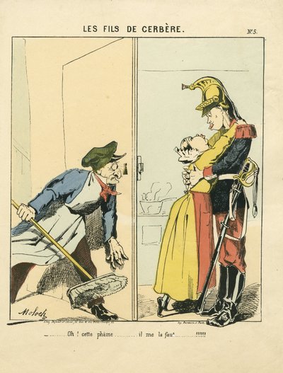 Folha voadora, número 5, Satirical in Colors: Les fils de cerbere - Commune de Paris/War/Siege, Amour - Ilustração de Moloch (1849-1909) de Moloch