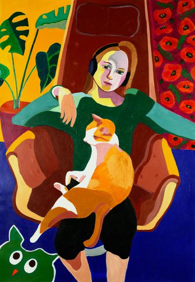 Rapariga aconchegada e gato de Monica Prentice