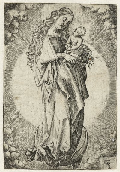 Maria com criança em uma lua crescente de Monogrammist ASF