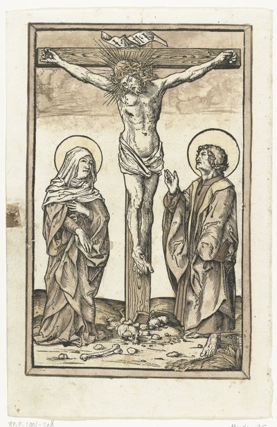 Cristo na cruz, com Maria e João de Monogrammist DS (graveur) (attributed to)