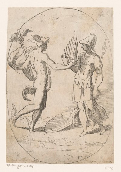 Mercúrio e Bellona de Monogrammist FP (Italië; 16e eeuw)