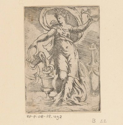 Mulher com jarros e jarros de Monogrammist FP (Italië; 16e eeuw)