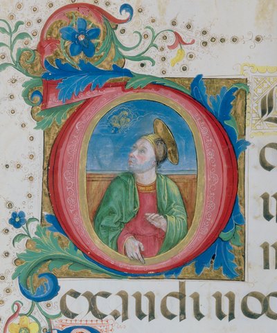 Deus aparecendo a um santo, detalhe em miniatura de um Livro de Salmos de Monte di Giovanni del Fora