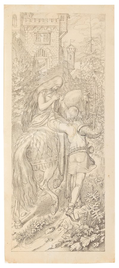 Uma cena do conto de fadas Os sete corvos e sua irmã fiel, 1830-1831. de Moritz Ludwig von Schwind