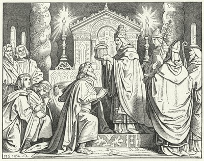 Coroação de Carlos Magno como Santo Imperador Romano, 800 (gravura) de Moritz Ludwig von Schwind