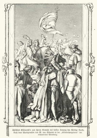 Santa Isabel da Hungria despedindo-se de seu marido, Luís IV, Landgrave da Turíngia, ao partir para a Sexta Cruzada de Moritz Ludwig von Schwind