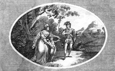 Rainha Margaret apresentando seu filho a um ladrão por proteção. de Morris