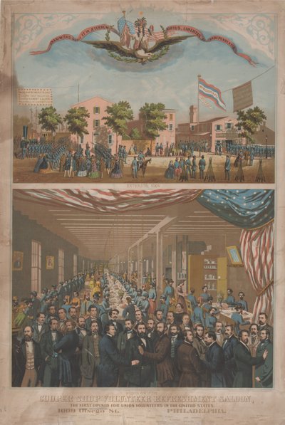 Cooper Shop Volunteer Refresco Saloon - O primeiro aberto para os voluntários da União nos Estados Unidos, c.1862 de Morris H. Traubel