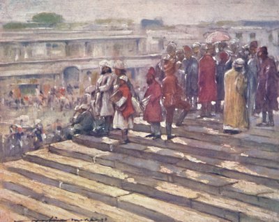 Nos degraus do Jumma Masjid, 1903 de Mortimer L Menpes