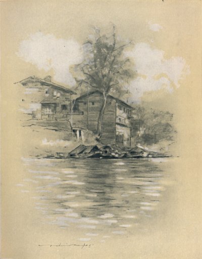 Habitação fluvial em Srinagar, 1903 de Mortimer L Menpes