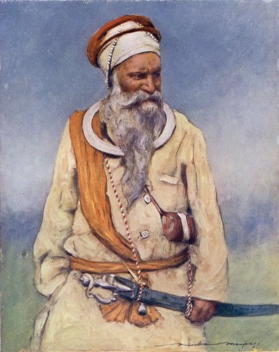 Um Guerreiro Sikh (cor litho) de Mortimer Ludington Menpes