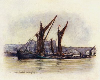 Barcaças de feno perto da ponte de Westminster de Mortimer Ludington Menpes