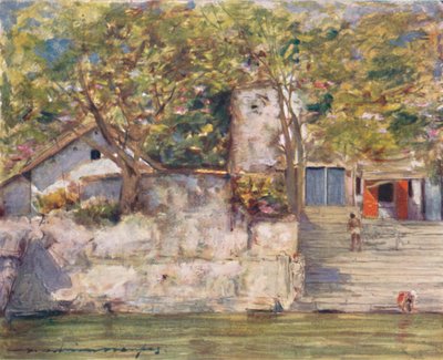 Nas escadarias do rio em Agra, 1905 de Mortimer Ludington Menpes