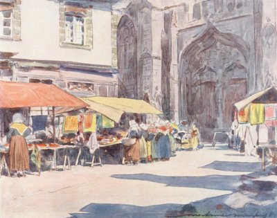 Exterior da Catedral de Quimper (litografia a cores) de Mortimer Ludington Menpes