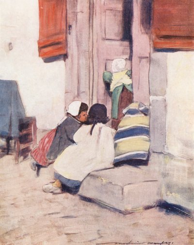 As crianças do mundo: Bretão, Loja de Brincar (litografia a cores) de Mortimer Ludington Menpes