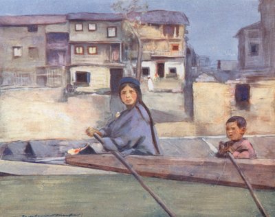 Crianças do Mundo: Cashmere, On the River Jhelum (litografia a cores) de Mortimer Ludington Menpes