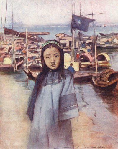 Crianças do Mundo: Chinês, A Bargee Girl (litografia a cores) de Mortimer Ludington Menpes