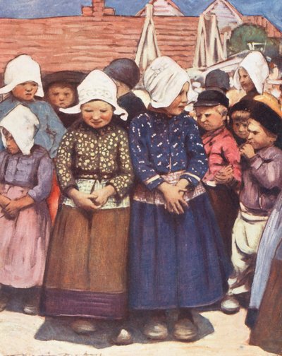 As crianças do mundo: Holandeses, todos em fila (litografia a cores) de Mortimer Ludington Menpes