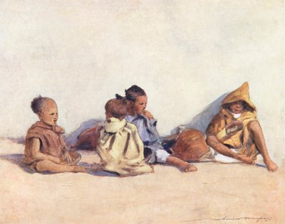 Crianças do Mundo: Mouros, a brincar (litografia a cores) de Mortimer Ludington Menpes