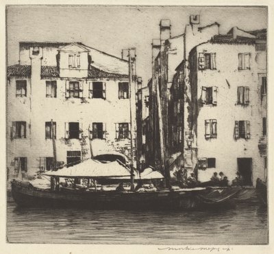 Barcos em um canal, ilha veneziana de Mortimer Menpes