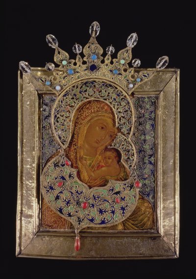 Ícone da Virgem o Todo Glorificado (prata dourada e têmpera no painel) de Moscow School