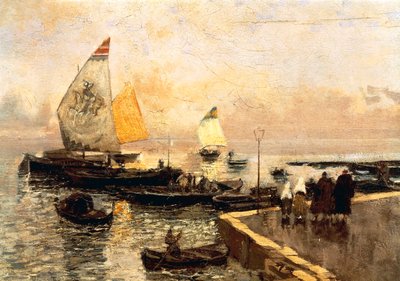 Barcos a carvão em Chioggia, de Mose Bianchi (1840-1904). de Mose Bianchi