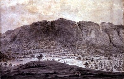 Vista Panorâmica de Derwentwater e do Vale de Keswick, detalhe das montanhas, c.1772 (lápis e lavagem em papel) (ver 92086-90) de Moses (attr. to) Griffith