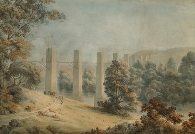 Aqueduto de Pant-y-Gessylte, Pontcysyllte (aguarela sobre papel) de Moses Griffith