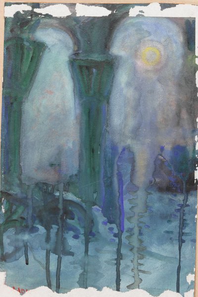 Reflexões Nocturnas, Veneza (aguarela sobre papel) de Moses J. Adams
