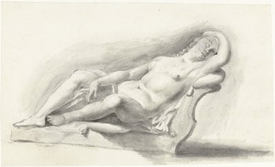 Imagem de mulher nua deitada sobre um sofá almofadado de Moses Ter Borch