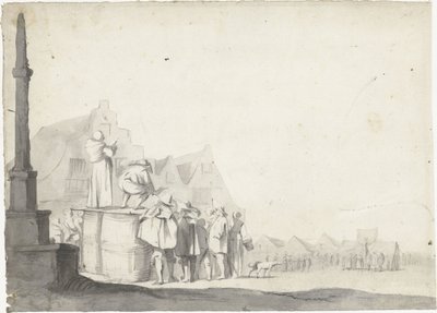 Praça do mercado com locutor em um barril de Moses ter Borch (possibly)