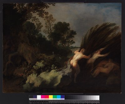 Uma paisagem arborizada com Pan e Syrinx, antes de 1648 de Moyses or Moses Matheusz. van Uyttenbroeck