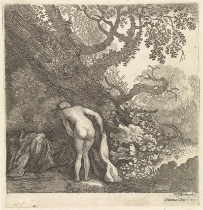 Mulher que toma banho, vista por trás de Moyses van Wtenbrouck