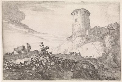 Paisagem com torre redonda
Paisagens arcadianas (título da série) de Moyses van Wtenbrouck