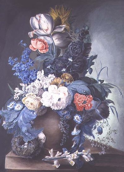 Grupo de Flores num Frasco e Ninho de Pássaros de Mrs.Margaret Meen