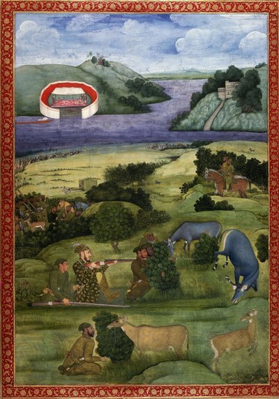 Um príncipe e companheiros de caça blackbuck, c.1670-80 de Mughal School