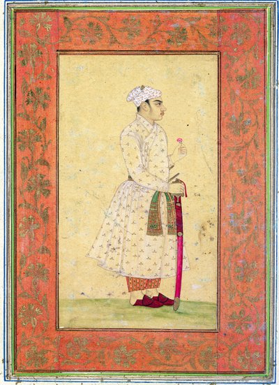 Um jovem nobre da corte de Mughal, do álbum Large Clive (desenho colorido com wc no papel) de Mughal School