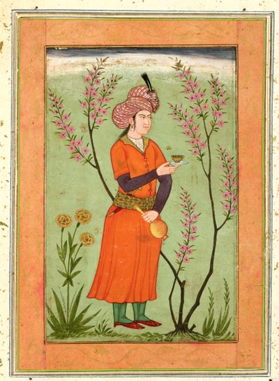 Figura principesca iraniana segurando uma taça e um frasco, c.1640, do álbum Large Clive de Mughal School