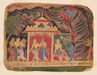 Krishna derrota Trinavarta, o demónio turbilhão, de um Bhagavata Purana (Livro do Senhor), escola pré-Mughal (Pintura) de Mughal School
