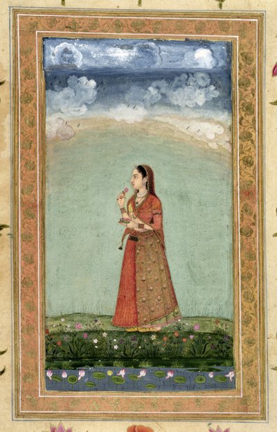 Lady segurando uma taça de rosas, do álbum Small Clive (wc opaco no papel) de Mughal School
