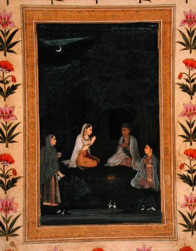 Senhora visitando um ashram à noite, do Pequeno Clive Album de Mughal School