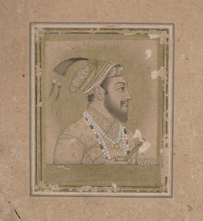 Retrato de Shah Jehan, século XVII (tinta aquarela e ouro) de Mughal School