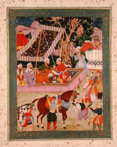 Cena durante uma Expedição Hawking, do Grande Álbum Clive, c.1570 de Mughal School